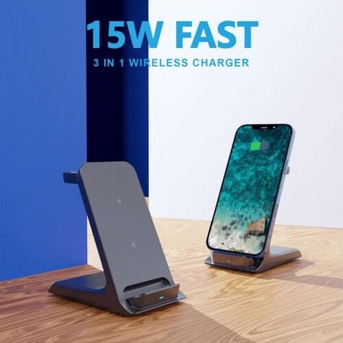 Qi Fast Charging Mobile Phone Holder Wireless Chargers Station For Iphone12 For IWatch3 In 1 Wireless Charger Adapter Stand