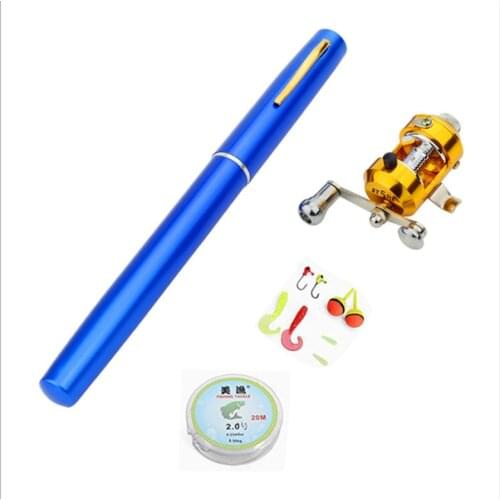 Mini Pocket Telescopic Fishing Pole Rod Set Aluminum Alloy Pen Lightweight Portable Folded Fishing Rods with Reel Lines Hooks T4