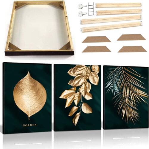 Green Gold Leaf Canvas Print Painting Nordic Modern Luxury Plant Wall Home Decor Aesthetic Posters Living Room Art Picture Frame