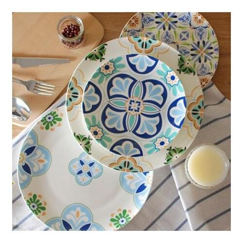 Bohemia Retro Style Ceramic Dishes & Plates Steak Dessert Food Plate Decorative Bone China Dish 8Inch On-glazed Round Porcelain