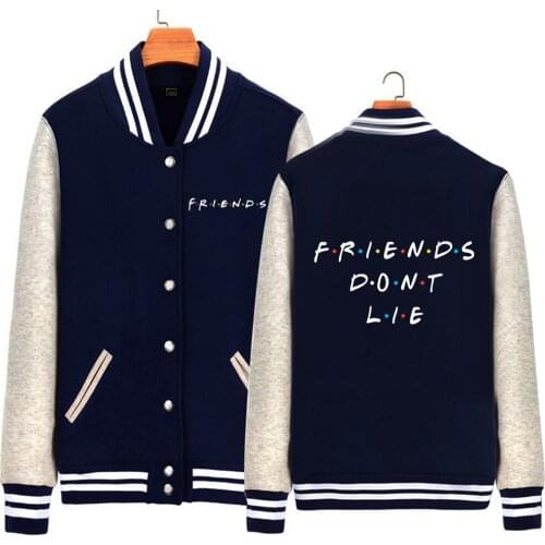 Man Baseball jacket coat Single breasted jackets men winter coat Friends Don Not Lie Tv Show Print Letters Fleece Winter ZIIART