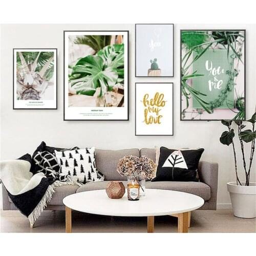 Wall Art Canvas Painting Cactus Big Tropical Leaves Green Quotes Nordic Posters And Prints Wall Pictures For Living Room Decor