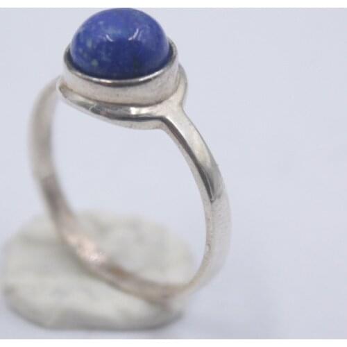 New Pure 925 Sterling Silver Ring The Widest 8mm Round Lapis Lazuli Ring For Woman