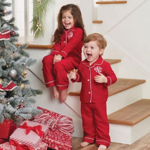 New Year Clothing Outfit Christmas Red Pajamas Xmas Match Button Up Kid Boy Girls Pajama Sets