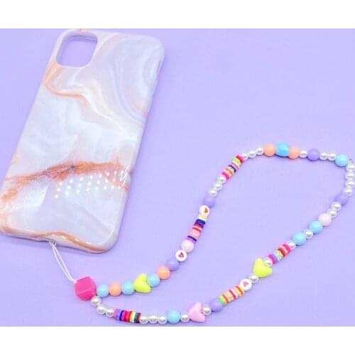 New Colorful Charm Strap Mobile Chain Anti-lost Lanyards Acrylic Pearl Beads Neck Straps Rope Mobile Phone Straps Accessories