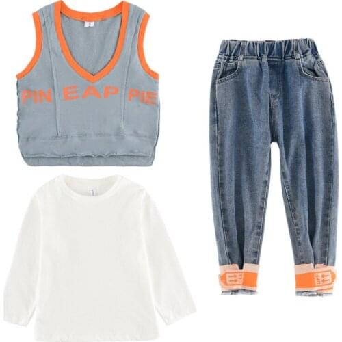 Girl spring and autumn new casual suit Girl western style casual sweater vest pants suit Girl comfort sports suit