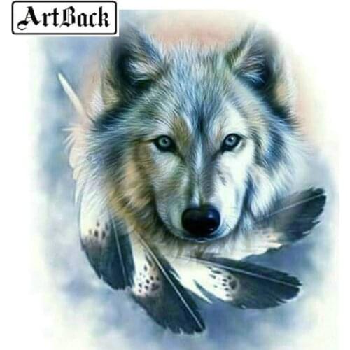 New wolf icon 5d diy diamond painting wolf animal 3D full square round drill rhinestone mosaic diamond embroidery home decor