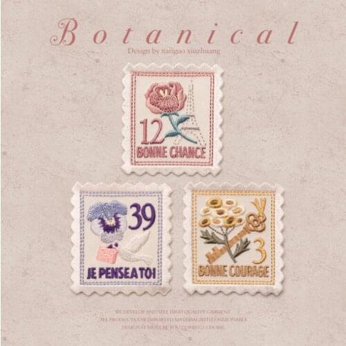 Stamp Flowers Adhesive Embroidered Patches Dress Motif Sew On Applique Baby Kids Coat T Shirt Accessories BreakHole Stickers