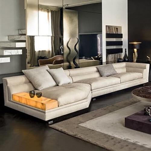 Postmodern light luxury leather sofa living room modern minimalist Hong Kong style leather luxury corner top layer frosted