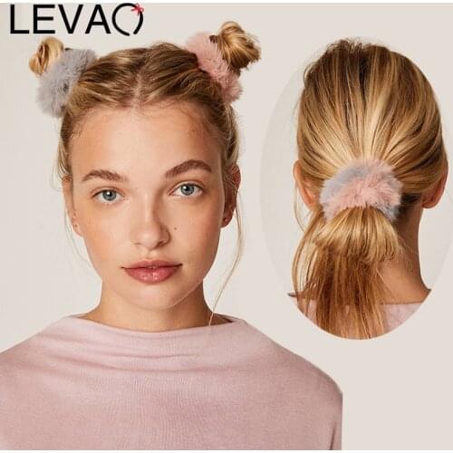 LEVAO 2PC Girls Plush Scrunchies Hair Band Women Winter Warm Ponytail Headwear Elastic Hair Bands Fashion Hair Accessories 2021