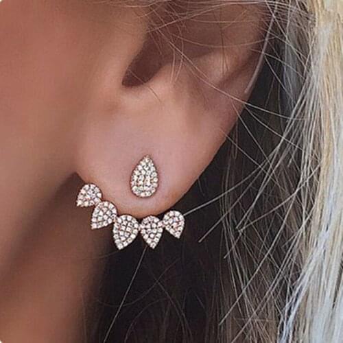 New Leaves Crystal Rhinestone Shiny Fairy Elves Metal Ear Hook Clip Earrings for Women Party Jewelry Gift Plant Trendy Cute