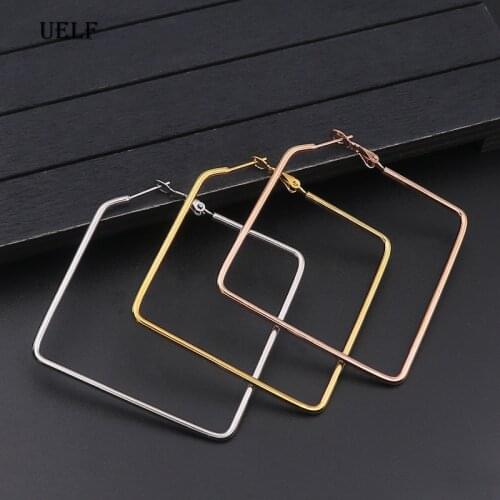 Uelf 50mm Wide Stainless Punk Hoop Earrings Fashion Jewelry Statement Earrings For Women Brincos Square Wholesale Gift