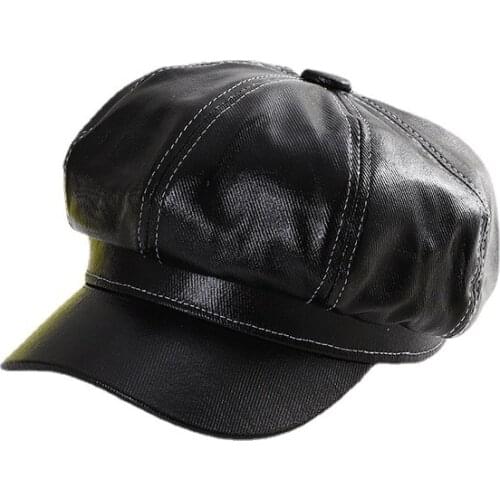 Fibonacci New Hats For Women Octagonal Hat Faux Leather Korean Art Painter Caps Wild Retro Beret Outdoor Personality Female Hat