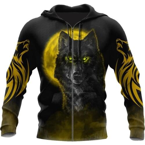 Beautiful The Yellow Moon Wolf 3D All Over Printed Men Hoodie Autumn Unisex Sweatshirt Zip Pullover Casual Streetwear KJ460