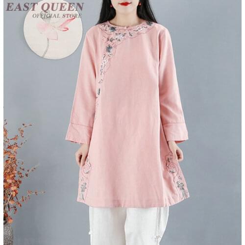 Traditional chinese blouse shirt tops for women mandarin collar oriental linen shirt blouse female elegant cheongsam top AA4152