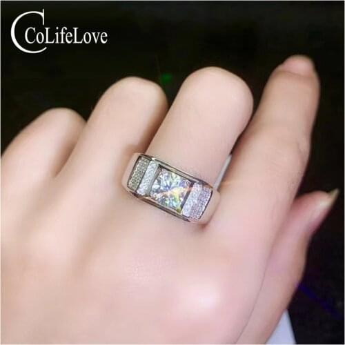 CoLife Jewelry Moissanite Man Ring 1ct F Color Moissanite Ring for Man 925 Silver Moissanite Man Jewelry Gift for Woman