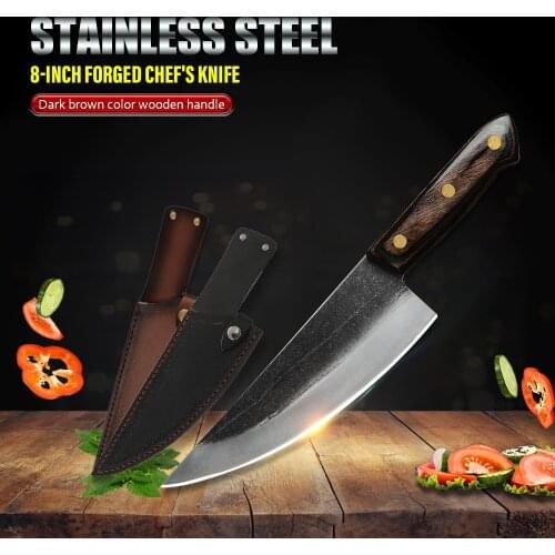 ZEMEN Chefs Knife Hand-Forged Kitchen Cooking Knife Super Sharp Multifunctional Family Hotel Kitchen Knife with Leather Case