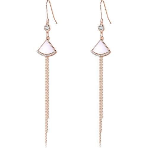 ZEMIOR 925 Sterling Silver Gold Color Tassel Drop Earring Geometry Fan Shaped Shell Earrings Dangle For Women Silver Jewelry