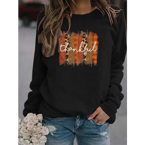 Leopard Thankful Letter Printed Hoodies Women Fleece Long Sleeve O Neck Loose Sweatshirt Girls Women Hoodie Pullovers Winter