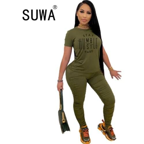Loungewear Women Short Sleeve Summer Vintage Casual T-Shirt Top High Waist Jogger Pants Tracksuit 2 Piece Outfits Matching Sets