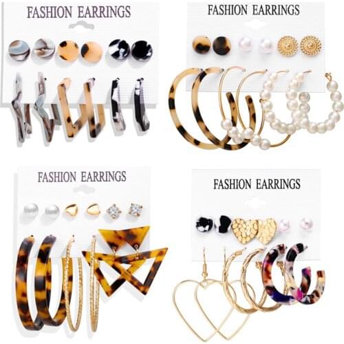 Bohemian Geometric Tortoise Shell Acrylic Earrings Set Fashion Round Circle Hoop Dangle Drop Earrings for Women Fashion Jewelry