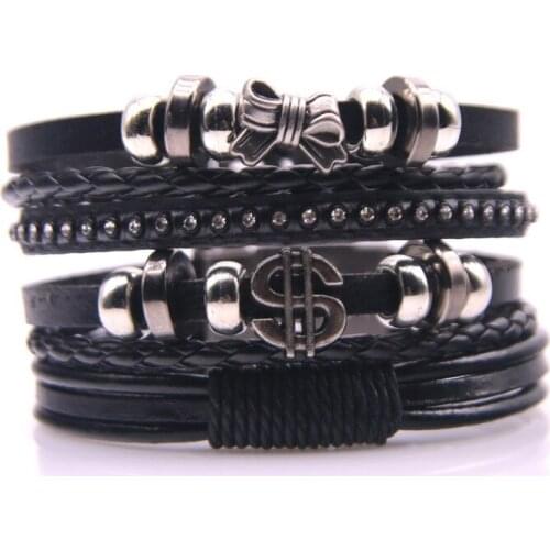 14 Style! Selling Classic Genuine Leather Bracelet For Men Hand Charm Jewelry Multilayer Buckle Handmade Gift For Cool Boys