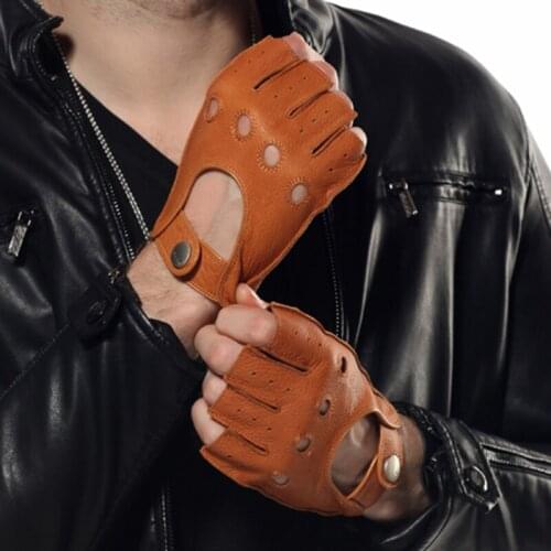 HOT Sale Semi-Finger Genuine Leather Men Gloves Male High Quality Deerskin Breathable Half-Fingers Gloves Unlined EM001W-1