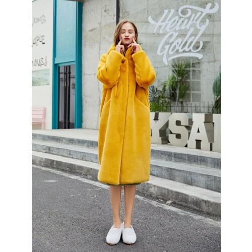 2020 Faux Fur Coat With Hood Fluffy Winter Fashion European and American Girls Warm Woman Oversized New Arrival Lmitation Mink