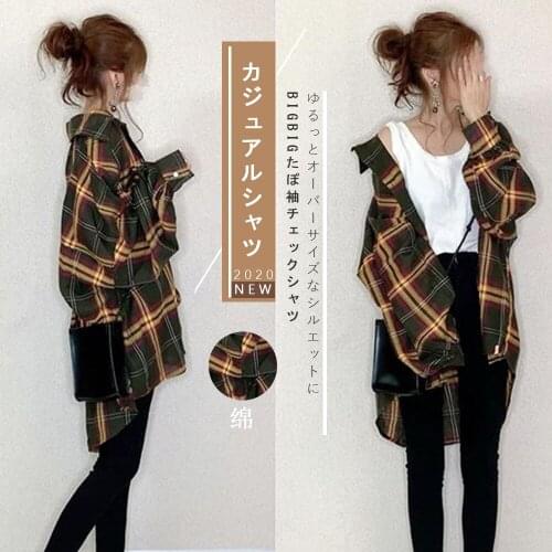 2021 Plaid women shirts tops utumn korean regular blouse tops long sleeve casual streetwear oversize shirts