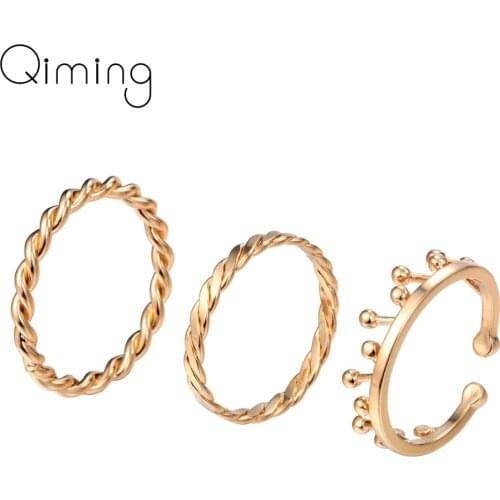 3pcs Unique Crown Rings Round Knot Flower Wave Open Ring Sets Birthday Gift Women Girls Bridesmaid Jewelry Love Gift