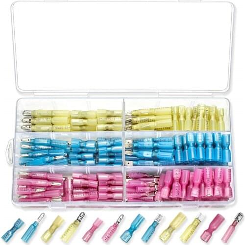 300PCS Assortment Cable Electrical Wire Splice Butt Waterproof Connectors Heat Shrink Crimp Male & Female Terminals Kit AWG26-10