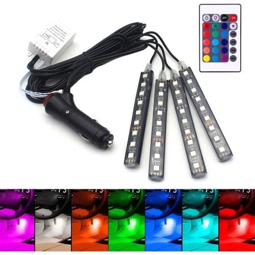 9 LED 7 Color LED Car Interior Lighting Dash Floor Foot Strip Lights Decorative atmosphere light Wireless Remote Control