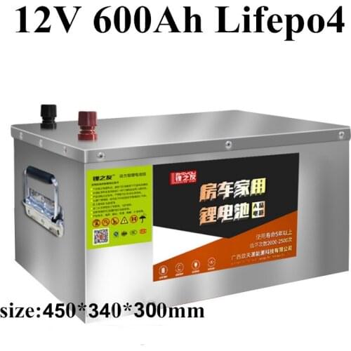 High capacity Stainless steel shell 12V 600ah Lifepo4 Battery for energy storage camper RV caravan inverter + 20A charger