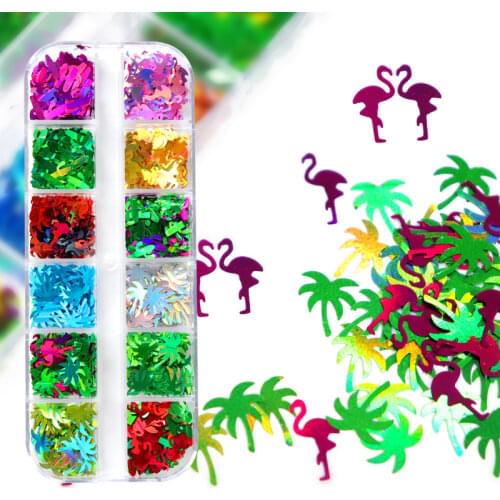 Holographic Glitter Flamingo Palm Tree Cactus Sequin For Epoxy Resin Mold Filling Slime Sparkly Paillette Nail Art Glitter Flake