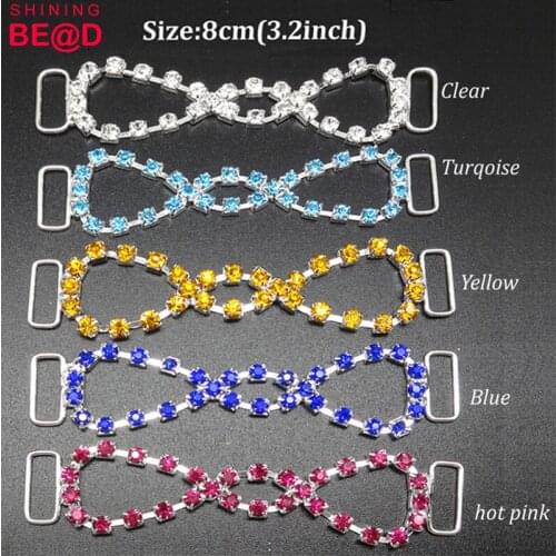 Free Shipping 100pcs/lot 80mm colorful Rhinestone Bikini Connectors Chain For Swimming Wear Competion Suits Decoration