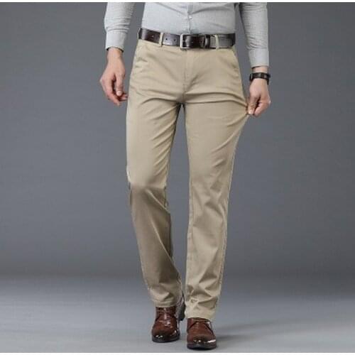 Classic Style Summer Mens Cotton Straight-leg Casual Pants Business Casual Stretch Brand Trousers Khaki Beige Green 40