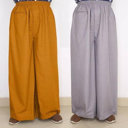 Men Women Monk Pants Cotton Trousers Wide Leg Pocket Buddhism Loose Fit Comfort Buddhist Clothing