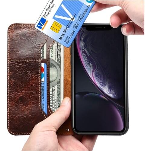 Solque Real Genuine Leather Flip Cover For iPhone X XS Max XR 10 Phone Case Luxury Retro Vintage Card Holder Wallet Book Capa