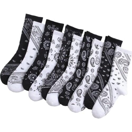 Black White Cotton Funny Flower Socks Bandanna Paisley West Coast Black Hiphop Pop Top Street Skate Fashion Skateboard Youth