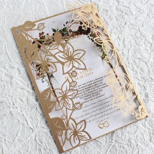 Floral Laser Invitation Card Anniversary Invite Personalized Insert Printing Craft Pearl Paper Petal Design 50 Sets