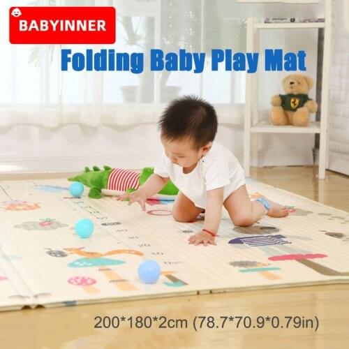 Babyinner 200*180*2cm Baby Play Mat Folding Reversible Crawling Mat XPE Thickened Foam Floor Puzzle Non-Slip Games Mats Kids Rug