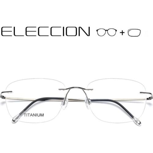 ELECCION Pure Titanium Prescription Eyeglasses Men Rimless Glasses Square Myopia Optical Frame 2021 Male Spectacles Wiht Diopter