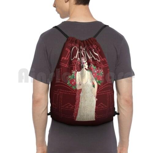 Flapper : Vintage Christmas Print Backpack Drawstring Bags Gym Bag Waterproof Flappers Christmas Flowers Petals Blossoms