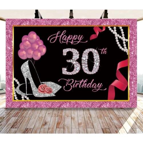 Happy 30 40 50 Silver Diamonds Backdrops Photography Rose Glitter Women Dance Cocktail Celebration Party Table Decor Backgrounds