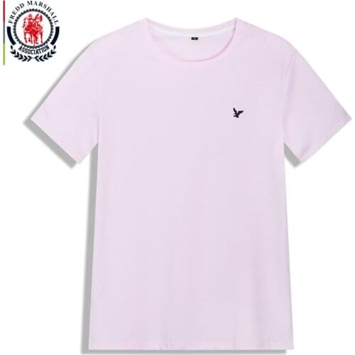 Fredd Marshall 2020 New Classic Basic T-Shirt Men 100% Cotton Casual Embroidery T Shirt Male Short Sleeve Plain Pink Tee Top 362