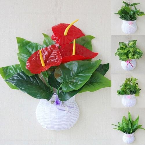 Artificial Bonsai Fake Flower Leaf Plant Home Hanging Wall Party Holiday Decor Artificial Flower Basket Fake Flower Hanging Bask