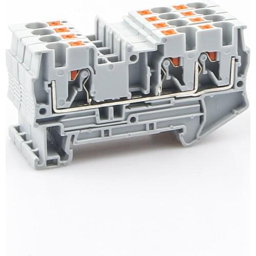Terminal Block Din Rail Mount PT 4-Twin 3 Conductors Push In Spring Screwless Feed Through Wire Conductor 10pcs Wire Connector