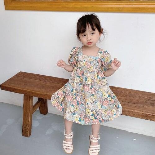 1-7T Flower Girls Dresses Toddler Kid Baby Girl Clothes Summer Short Sleeve Open Back Floral Dress Elegant Backless Sundress