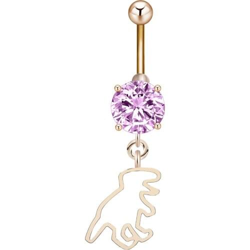 Cute Animal Apatosaurus Dinosaur Crystal Dangle Navel Piercing Belly Button Ring