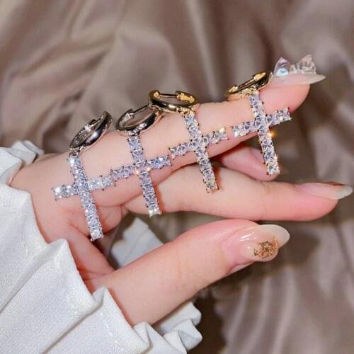 Fashion Trendy Hip Hop Cross Earring 925 Silver Gold Drop Zircon Pendant Earrings Elegant Crystal Ear Ring Chic Accessories